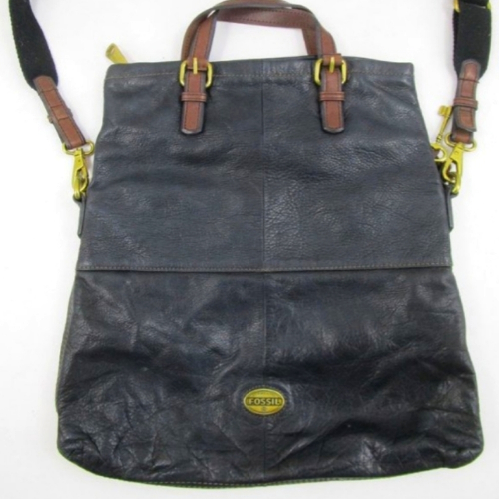 FOSSIL Explorer Vintage Tote Genuine Leather Y2K Bag Long Strap Key Fob